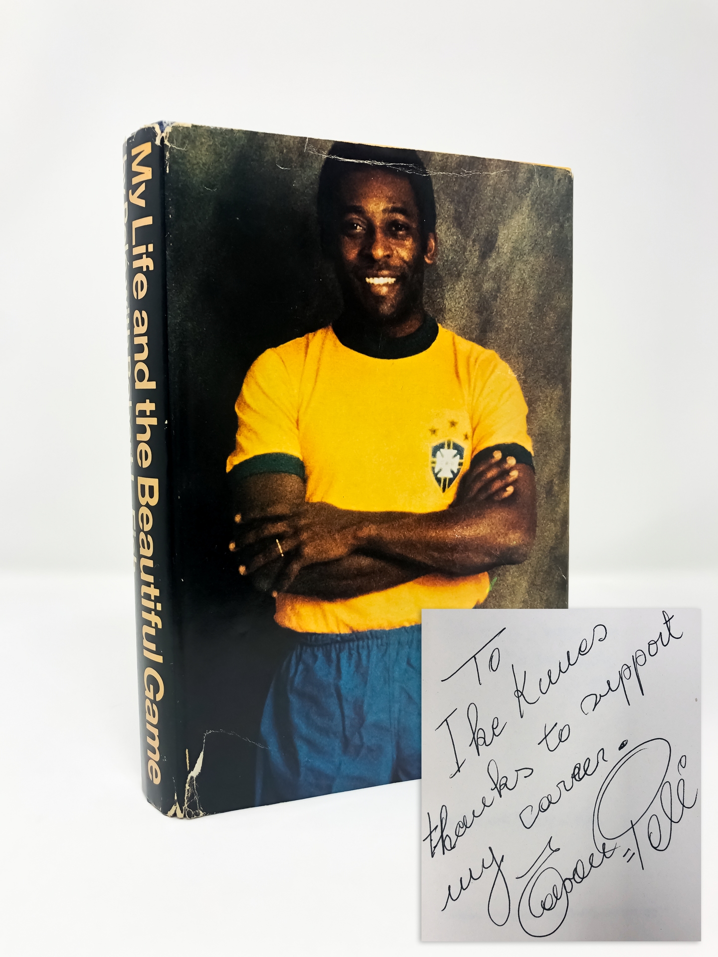 A signed first edition of My Life and the Beautiful Game by Pele
