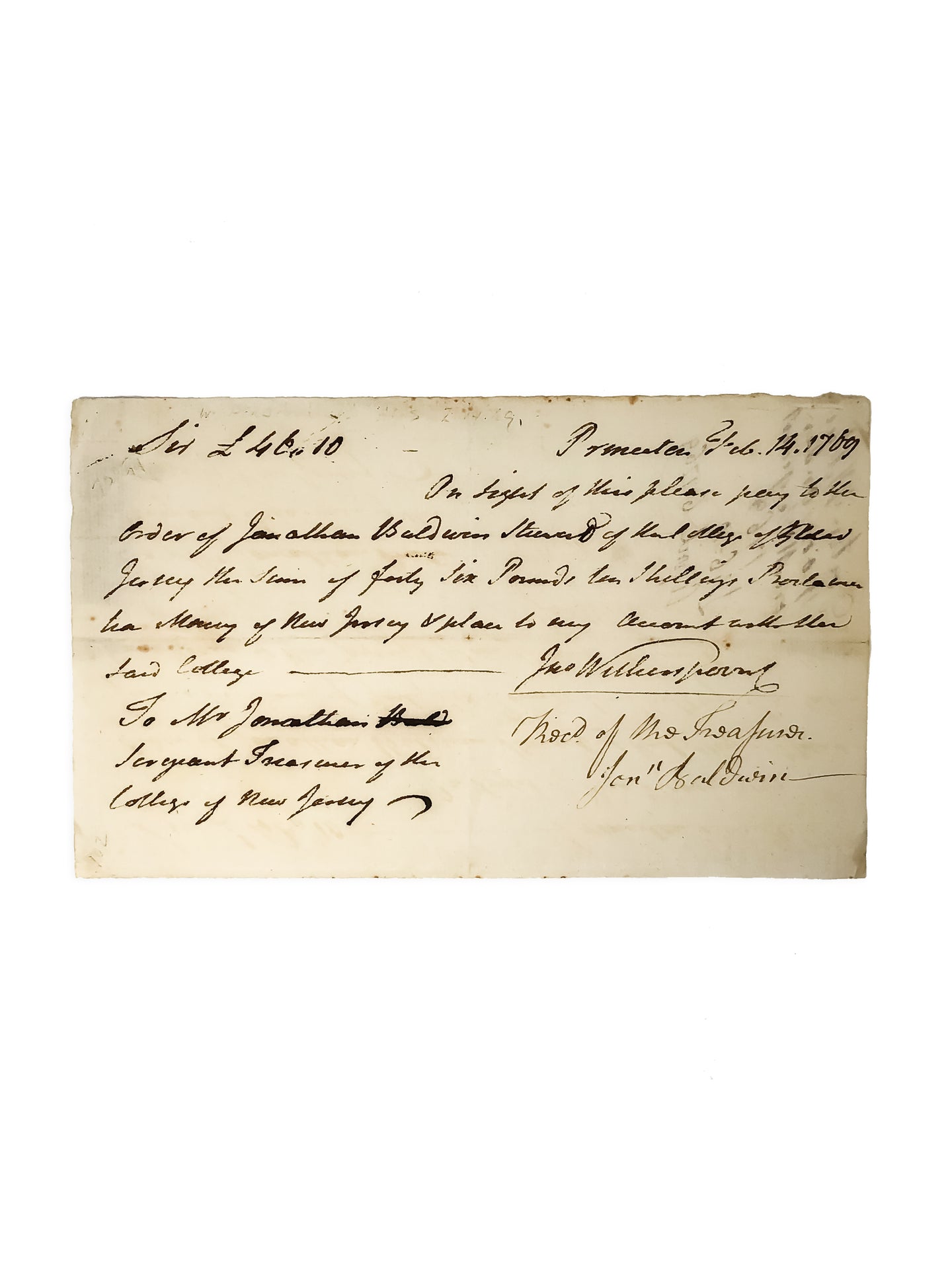 Rare 18th Century document signed by John Witherspoon in Princeton